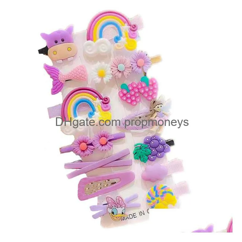 Hair Accessories Childrens Hairpins Girls Korea Cute Princess Flowers Juvenile Side Clip Bangs 14-Piece Set Of Baby, Kids Maternity Ac Dhxzl