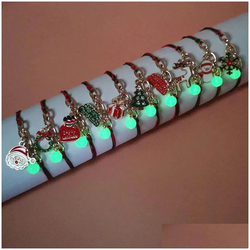 noctilucent bead christmas hand strap weave chain bracelet jewelry decorations santa claus tree snowman pattern merry xmas festive gift party supplies