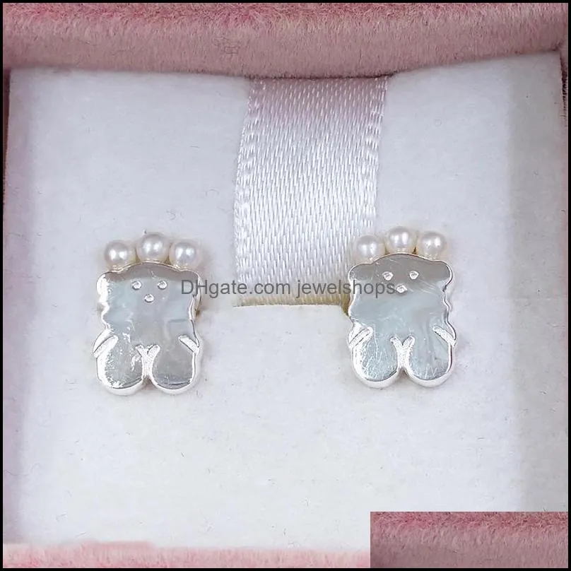 Real Sisy Bear Earrings Stud With Pearls Bear Jewelry 925 Sterling Fits European Style Gift Andy Jewel 812453690