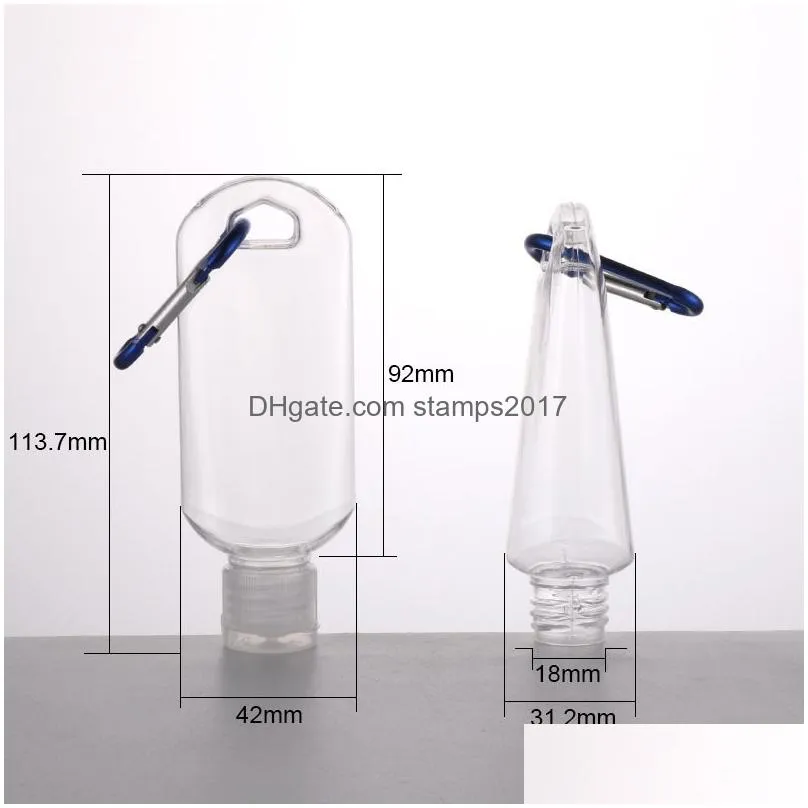 metal hook 60ml hand sanitizer bottles pet plastic flip cap bottle for disinfectant hand sanitizer sea hhd1567
