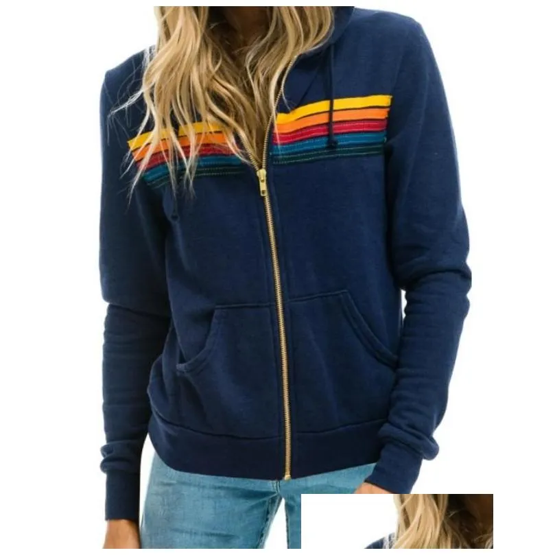 Women`S Hoodies & Sweatshirts Womens Hoodies Sweatshirts Women Fashion Hoodie Oversized Rainbow Stripe Long Sleeve Sweatshirt Zipper P Dhltn