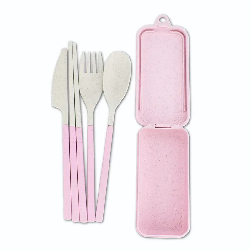 Wheat Straw Folding Cutlery Set Kids Knife Fork Spoon Chopsticks Portable Dinnerware Kits for Travelling and Camping