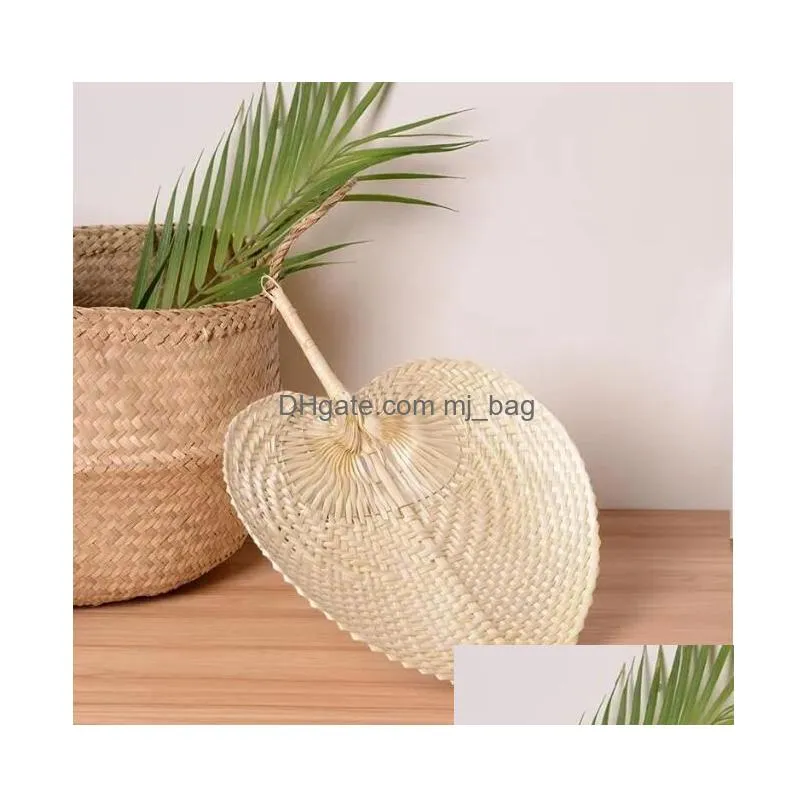 Party Favor 50Pc Colorf Palm Leaves Fans Handmade Wicker Natural Color Fan Traditional Chinese Craft Wedding Home Garden Festive Party Dhuie