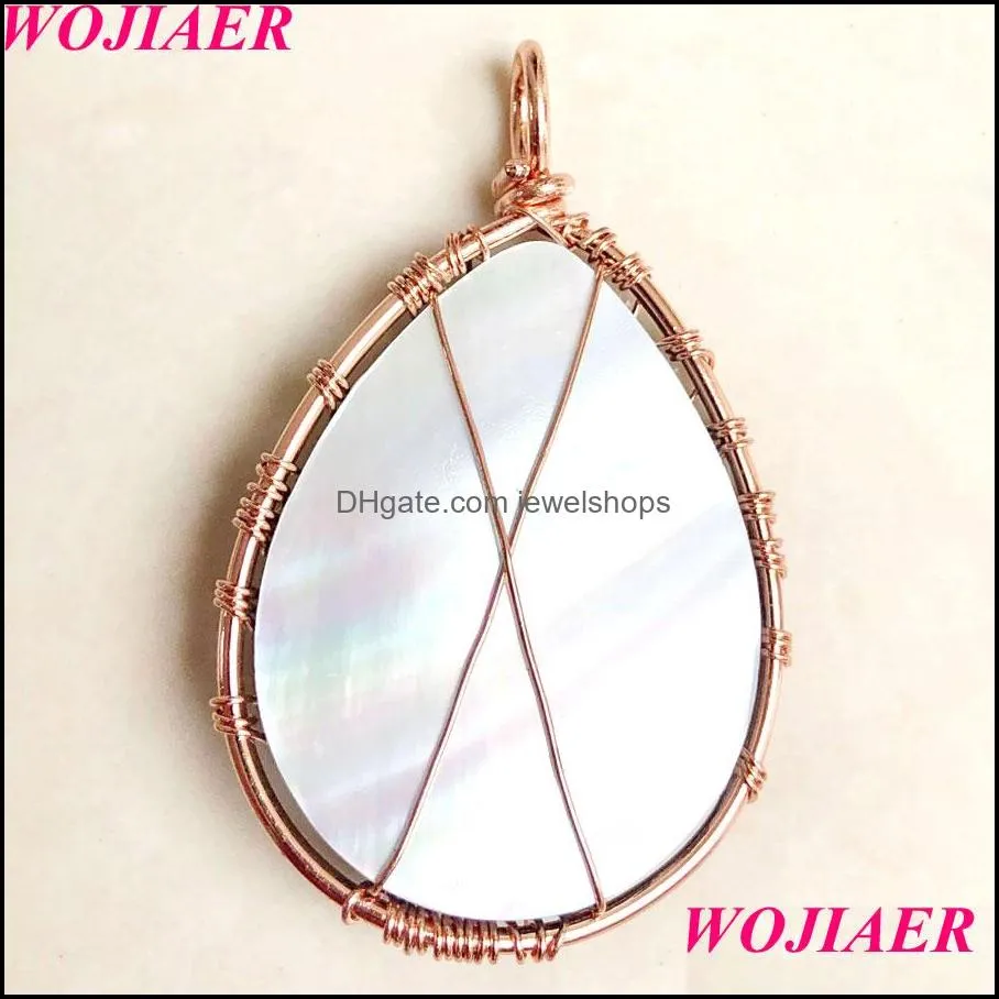 WOJIAER Natural Abalone Shell Drop Pendant for Women Tree of Life Wire Wrap Beads Mixed Colors DIY Handmade Necklace Jewelry BV920