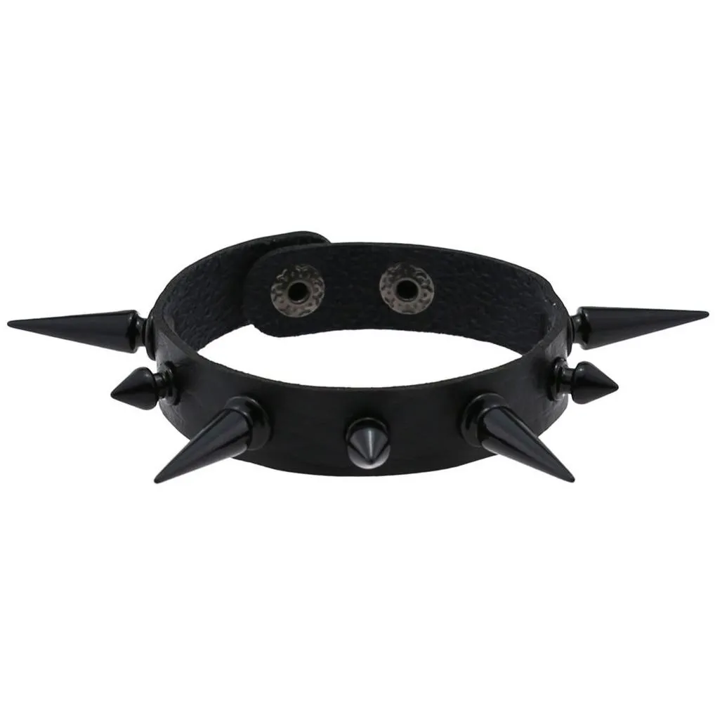 Bangle Punk Gothic Rock Cuspidal Spike Rivet Cone Stud Wide Leather Cuff Bracelet Wristbands Charm Bangle Fashion Uni Jewelry Jewelry Dh9Qi