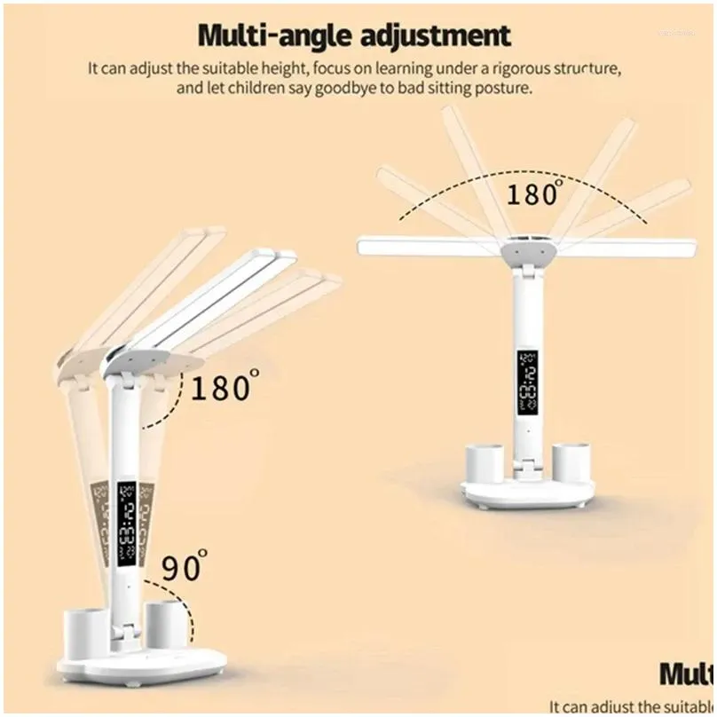 Table Lamps Table Lamps Led Desk Lamp Usb Dimmable Touch Foldable With Calendar Temperature Clock Night Light For Study Reading Lights Dhifj