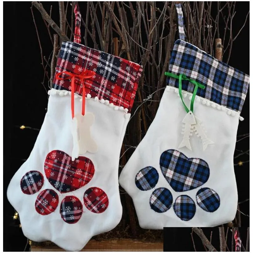 christmas stockings animal dog cat paw gift bag monogrammed candy gift stocking christmas tree ornaments year xmas home decoration