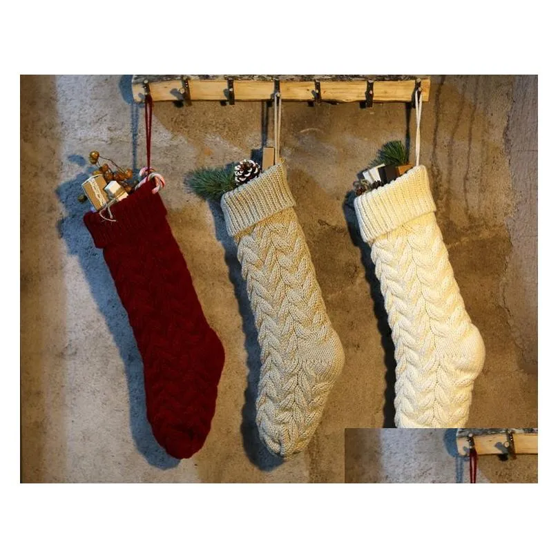 wholesale personalized knit christmas stocking items blank solid christmas stockings holiday stocks family stockings 46cm