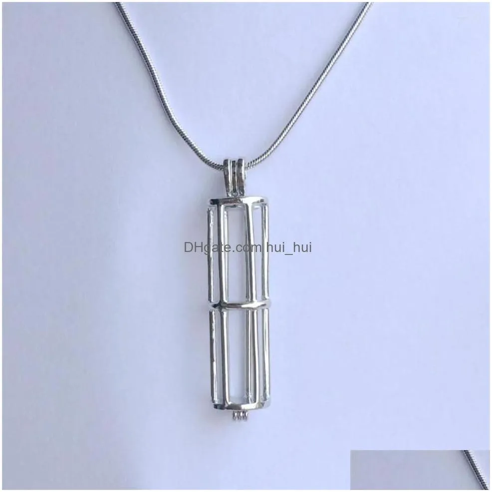 pendant necklaces 5pcs 18kgp pearl gem beads locket hollow-out long cylinder tube cage fittings for diy bracelet necklace jewelry207g