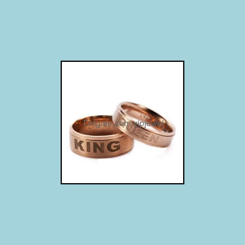 stainless steel jewelry letters king queen ring titanium steel crown couple finger ring