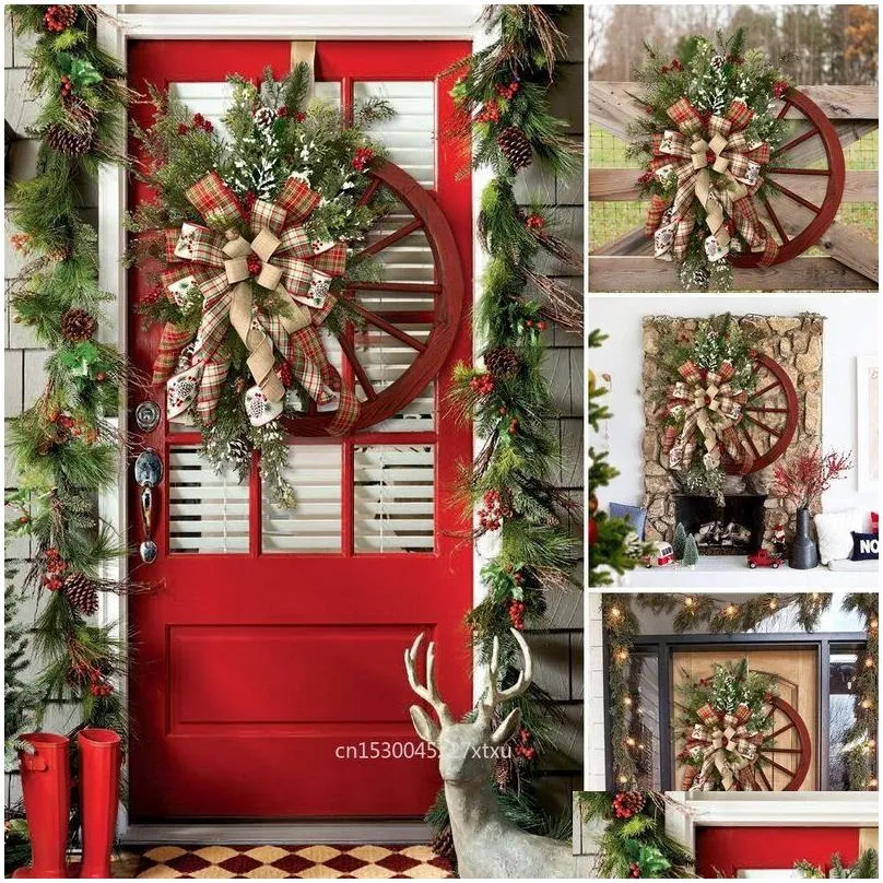 christmas decorations farmhouse wagon wheels wreath winter door hanging home outdoor year gift 220908