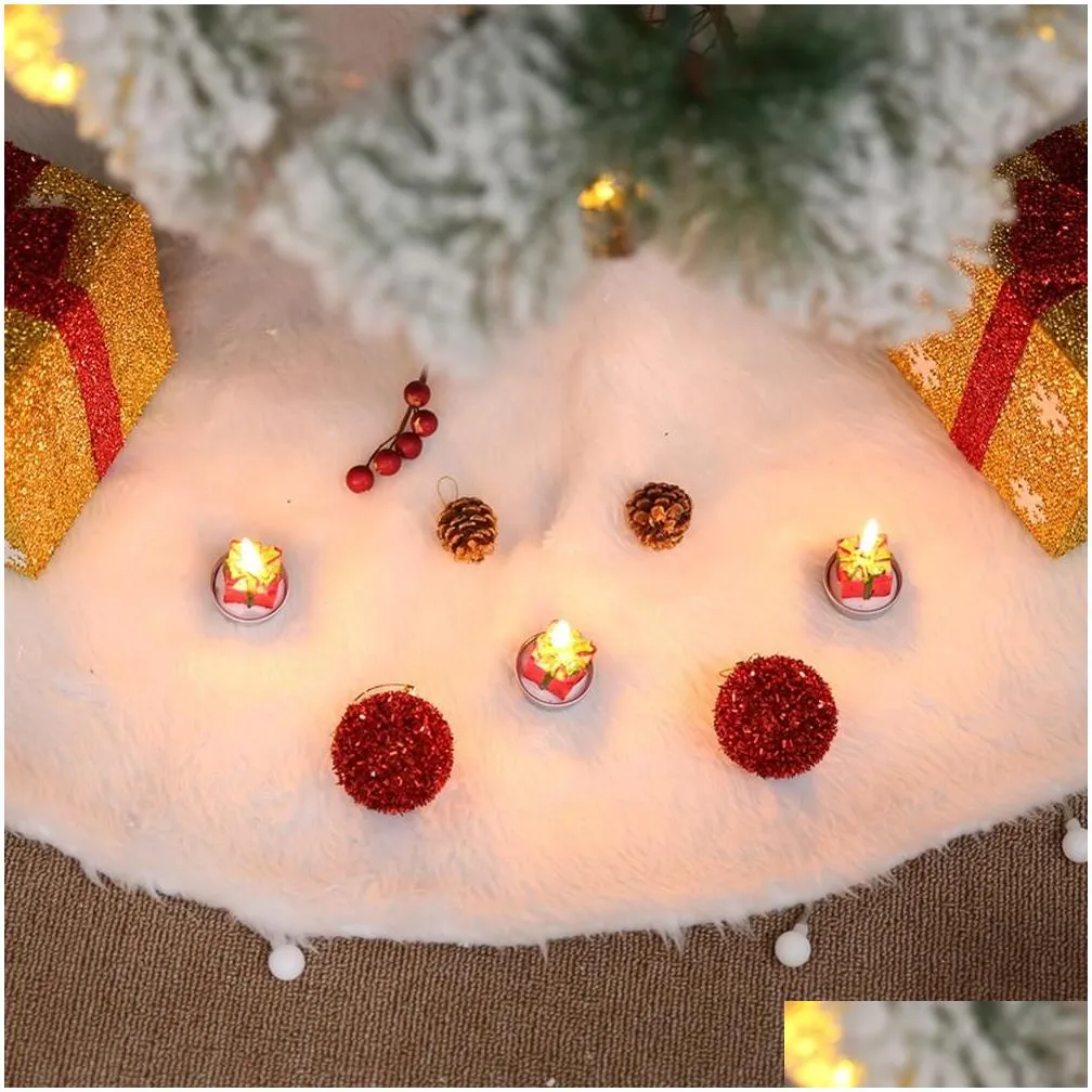 christmas decorations tree skirt round snowy white plush velvet ornaments holiday party decoration 30.5/35.5/48 inch1