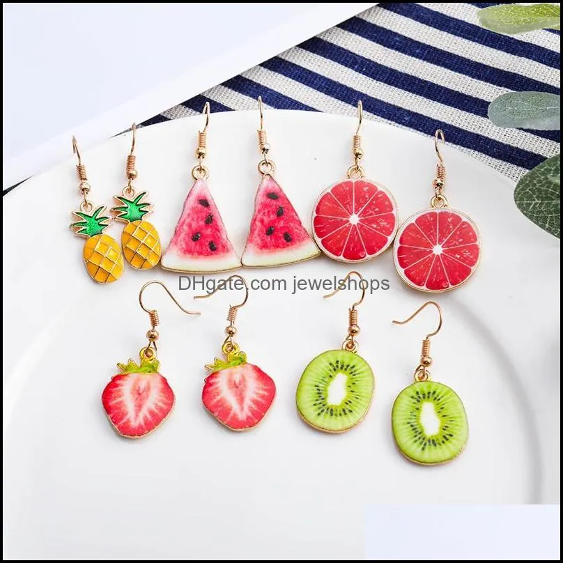 Dangle Chandelier Fashion Summer Watermelon Fruit Jewelry Earrings Creative Strawberry Grapefruit Kiwi Pineapple Girl Party Gift