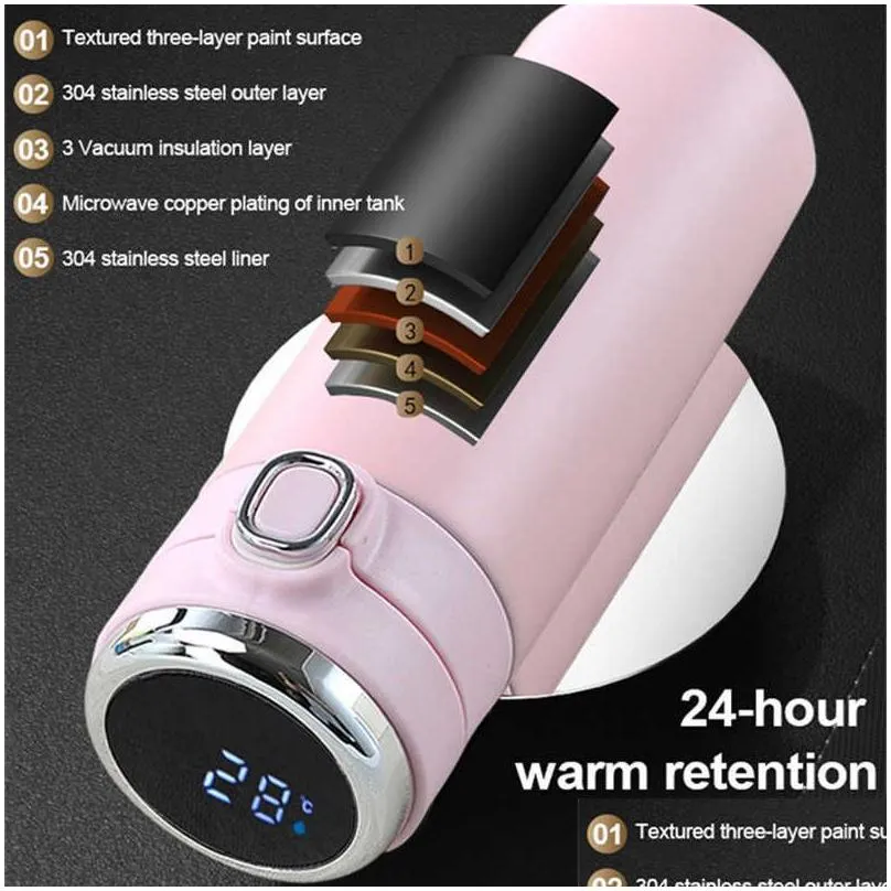Thermoses Thermoses Smart Insated Water Bottle 304 Stainless Steel Vacuum Wide Mouth Coffee Mug Travel With Lcd Touch Sn Cup Home Gard Dhnls