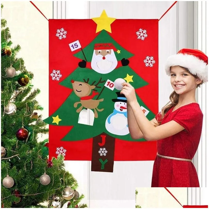 christmas decorations toss games with 3pcs snowballs diy felt tree year gifts kids throw toys decoration for home