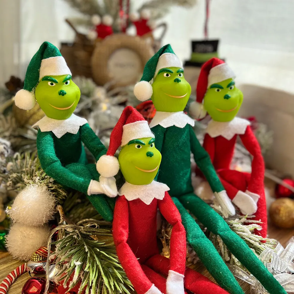 30cm New Christmas Grinch Doll Green Hair Monster Plush Toy Home Decorations Elf Ornament Pendant Childrens Birthday Gift FY3894 1207