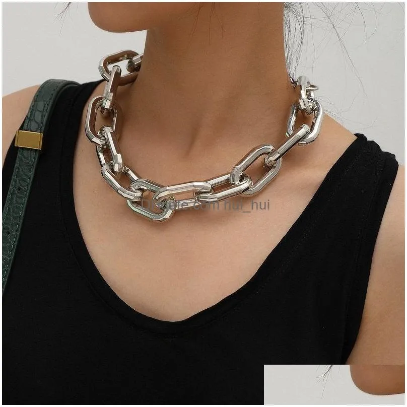 punk chain choker necklaces collar hip hop chunky chokers gold color thick chain statement necklace for women men jewelry gift 2pc248w
