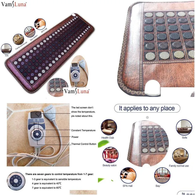 back massager far infrared heating jade mat stones tourmaline pad therapy heat pad- mesh mattress adjustable timer temperature 230412