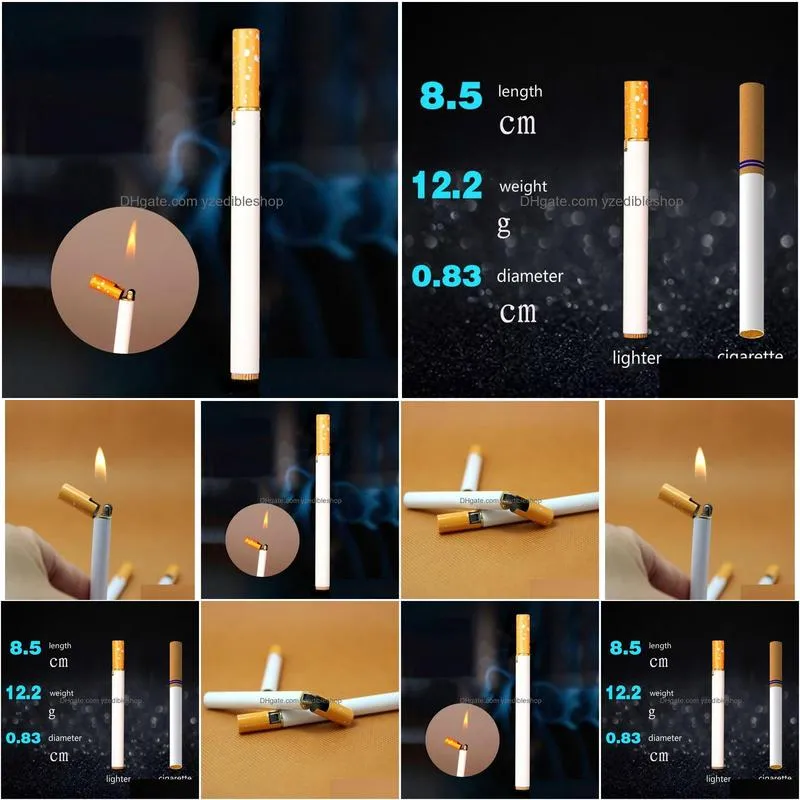 creative mini lighter refillable butane gas metal cigarette shaped lighter portable grinding wheel lighter outdoor tools no gas6937897