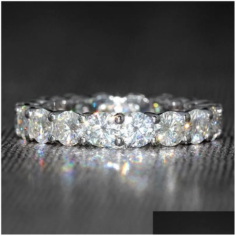 cluster rings silver pave setting full square simulated diamond cz eternity band engagement wedding stone size 5 6 7 8 9 10 11