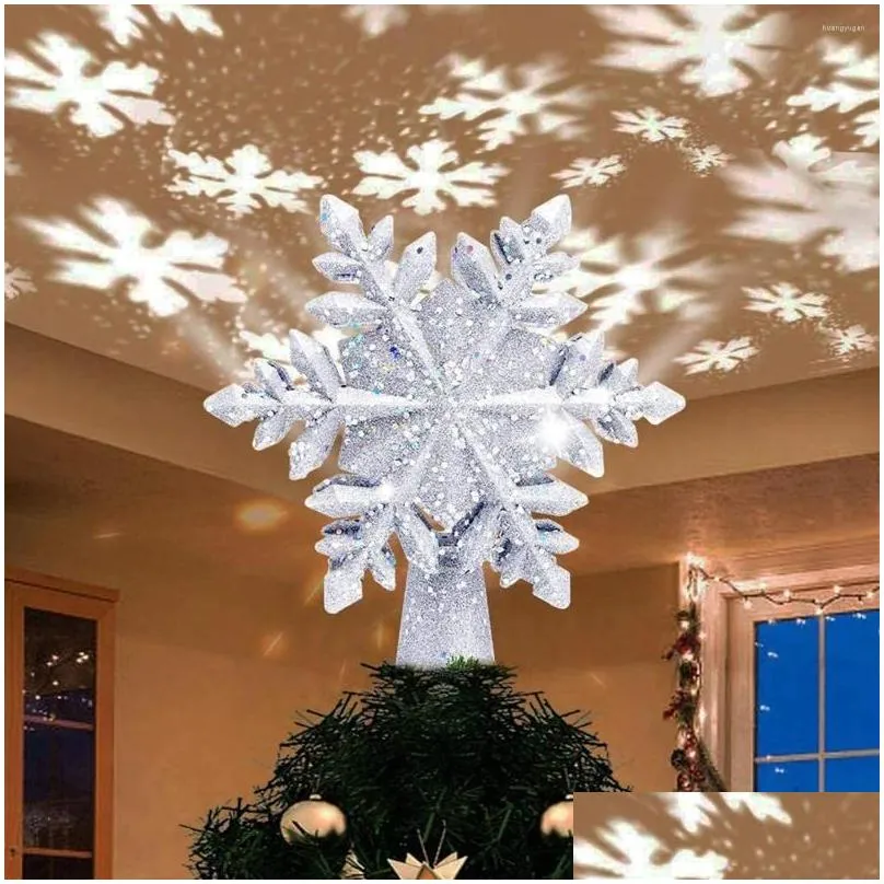 christmas decorations tree topper 3d hollow sparkling star with led rotating snowflake projector lights for xmas party home navidad