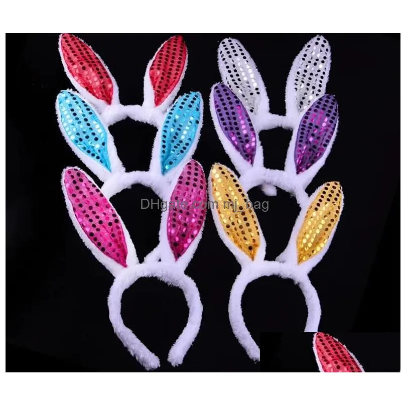 Party Favor Led Bunny Ears Headband Light Up Flashing Fluffy Rabbit Ear Headbands Sequins Headdress Costume Cosplay Woman Halloween Ch Dhhhx