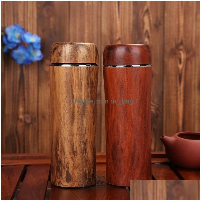 Party Favor Wooden Bamboo Color Thermos Cups Stainless Steel Water Bottles 2 Colors Double Wall Insation Tea Home Garden Festive Party Dhvk3