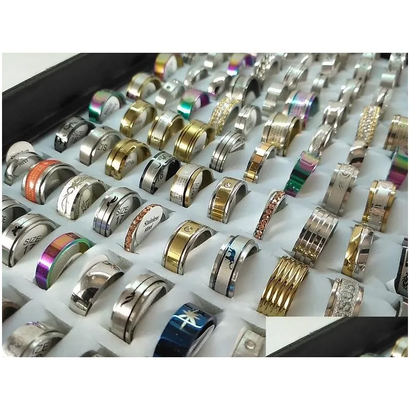 Cluster Rings Wholesale 50 Pcs Mix Lot Stainless Steel Rings Fashion Jewelry Party Ing Ring Random Jewelry Ring Dhymk