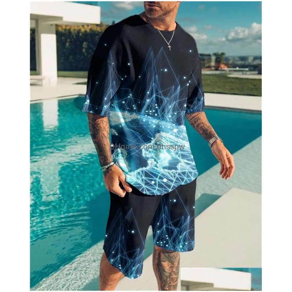 mens tracksuits tshirts fashion suit casual short-sleeved fun 3d printing creative o-neck hip-hop t-shirt shorts two-piece sets