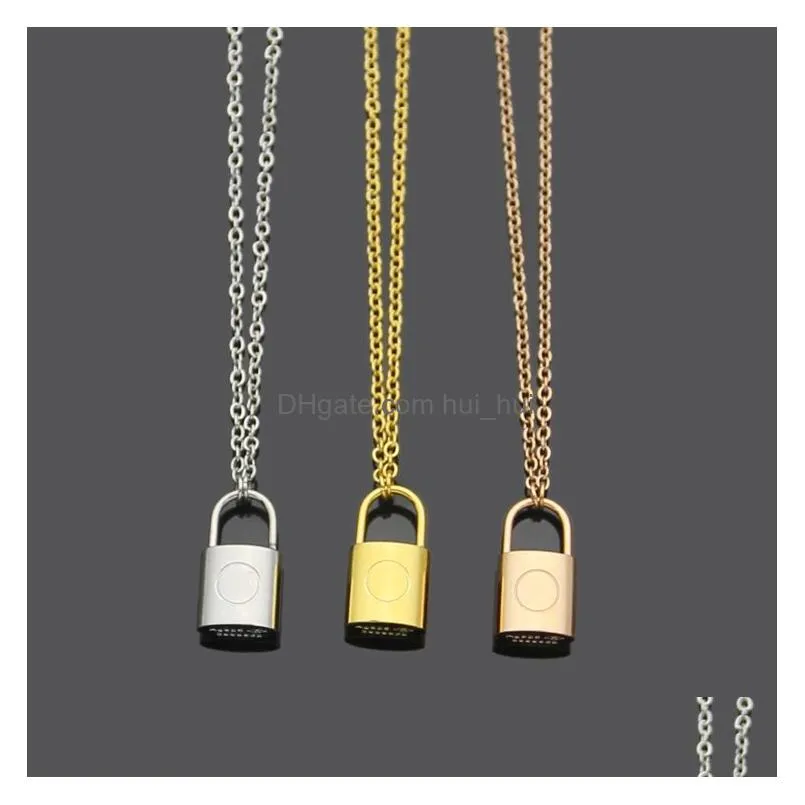 high quality titanium steel lock pendant necklaces 3 colors gold plated classic style logo printed women designer jewelry lady par223u