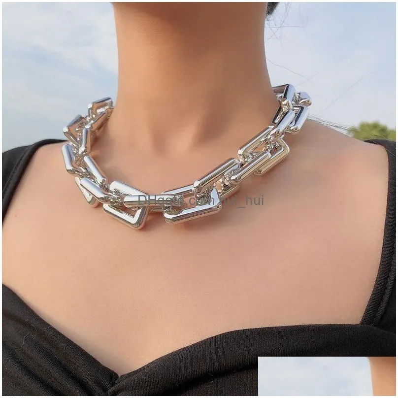 punk chain choker necklaces collar hip hop chunky chokers gold color thick chain statement necklace for women men jewelry gift 2pc248w