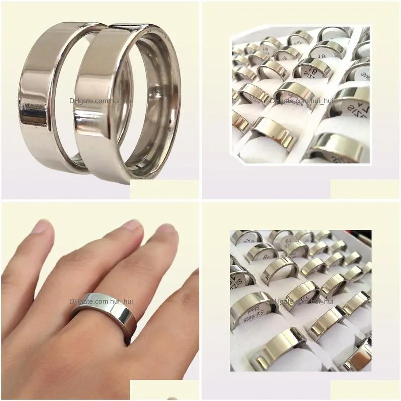 whole bulk lots 100pcs unisex silver 6mm plain quality shiny 316l stainless steel wedding engagement rings lovers couples fing7340178