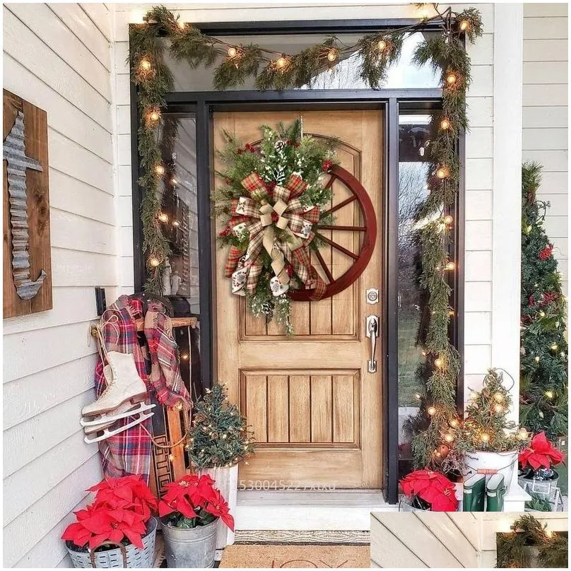 christmas decorations farmhouse wagon wheels wreath winter door hanging home outdoor year gift 220908