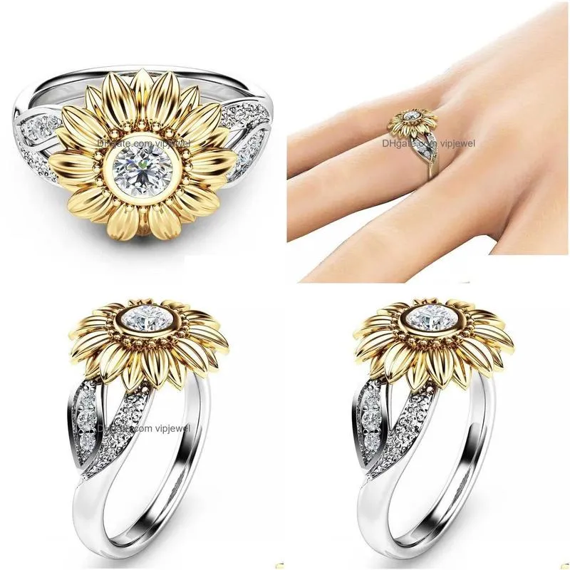 sunflower flower rhinestone rings for women generous luxury fashion refined engagement ring costume jewelry