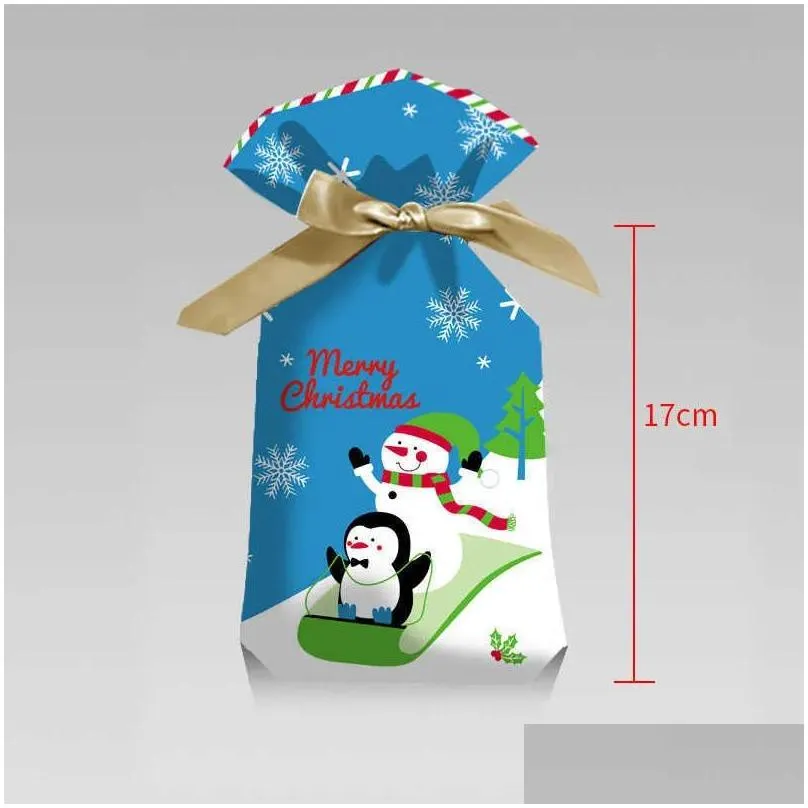  10pcs cartoon xmas candy gift bags kids cookie sweet plastic drawstring bag christmas decorations for home year party 2023