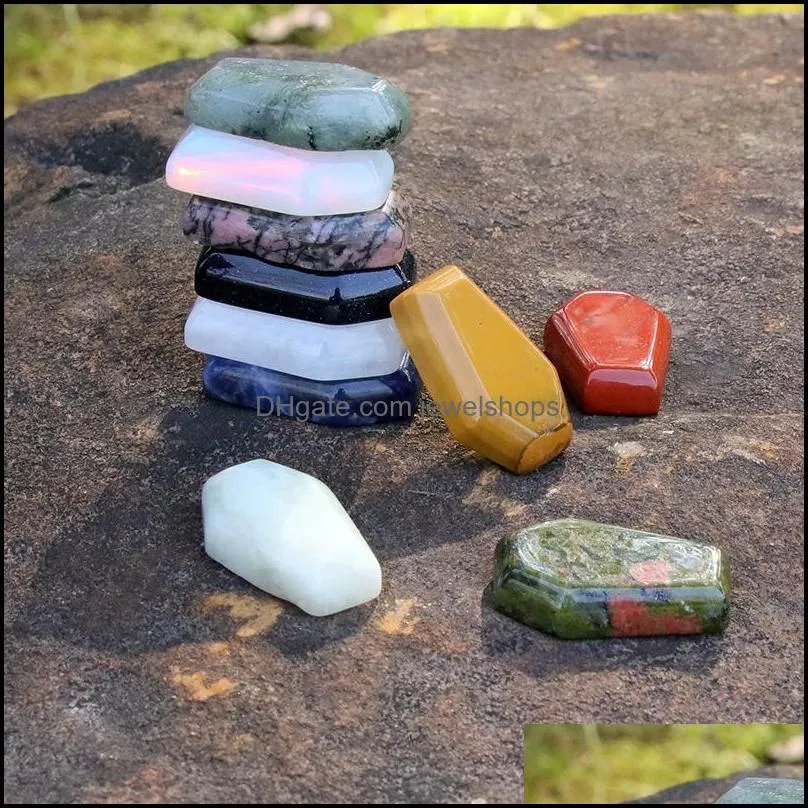 Natural Crystal Stone Ornaments Coffin Shape Reiki Healing Chakra Quartz Mineral Tumbled Gemstones Hand Piece Home Decoration Accessories