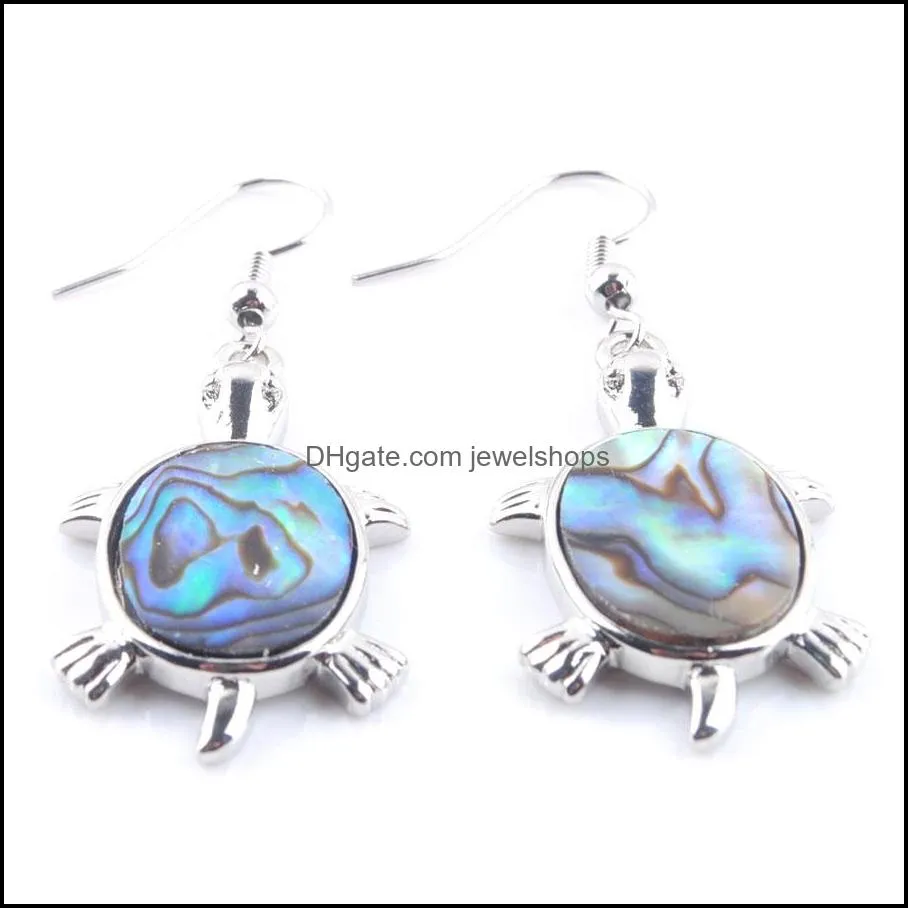 WOJIAER Zealand Abalone Shell Gem Stones Dangle Earrings Turtle Animal Beads Drop Earring For Women Jewelry Gift R3047