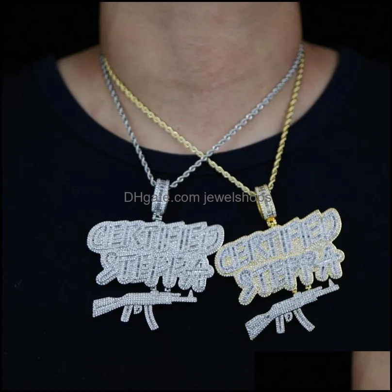 Chains Bling Iced Out Letters Certified Steppa Gun Pendant Necklace 2 Colors Luxury Cubic Zircon Hip Hop Jewelry For Men Boy