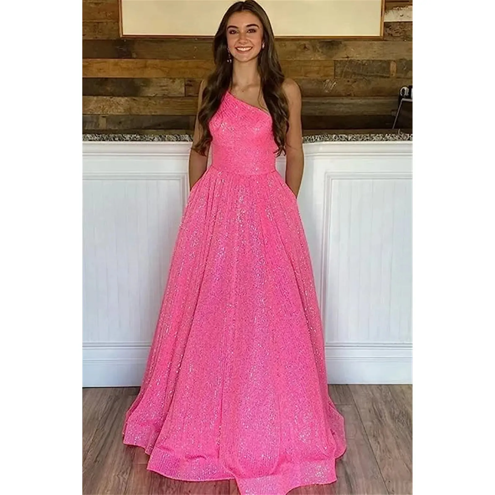 Glitter Sequins Arabic Prom Dress Pleat One Shoulder Special Occasions Evening Gowns Custom Made Vestidos De Novia