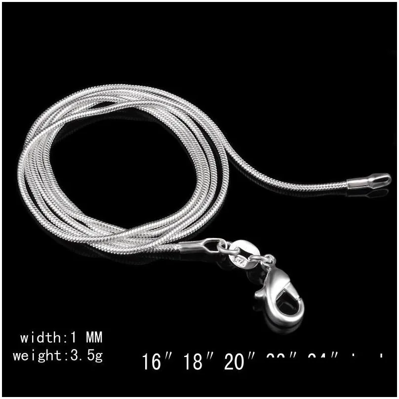 Chains 925 Sterling Sier Smooth Snake Chains Necklaces For Women Fashion Jewelry Lobster Clasp 1Mm Chain Size 16-30 Inch Jewelry Neckl Dhih6