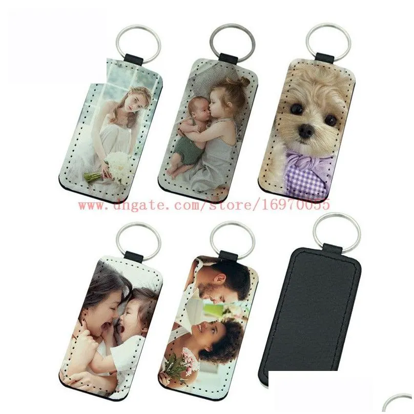  arrival sublimation blank leather keychains rectangle heart round key ring transfer printing leather materials