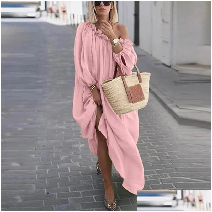 casual dresses women clothes autumn boho plus size off the shoulder vintage dress loose maxi robes vestidos femme