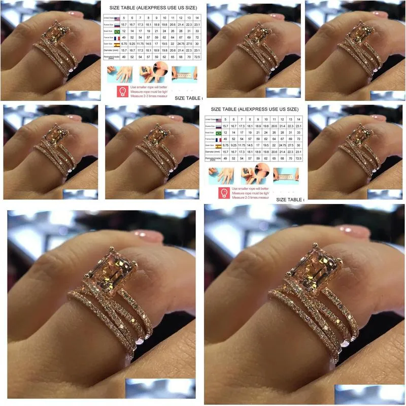 fashion multilayer morganite rings rose gold color wedding jewelry champagne crystal stone ring bague for women mother days gifts