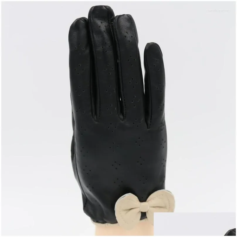 Five Fingers Gloves Five Fingers Gloves Butterfly Women Genuine Leather Touch Perforated Thin Section Sheepskin Driving Wrist Winter M Dhkiv