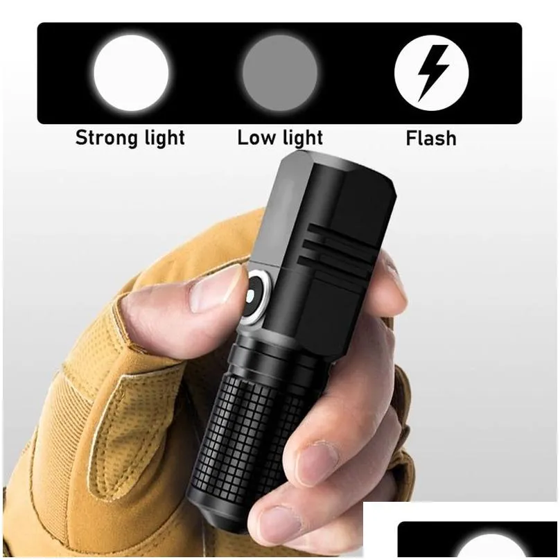Flashlights Torches 6800 Lumens Mini Powerf Led Flashlight X50 Built In Battery 3 Modes Usb Rechargeable Flash Light Edc Torch Lamp Fl Dhkko
