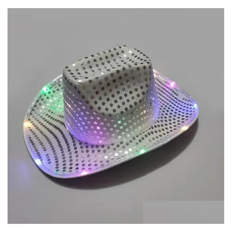 wholesale cowgirl led hat flashing light up sequin  hats luminous caps halloween costume