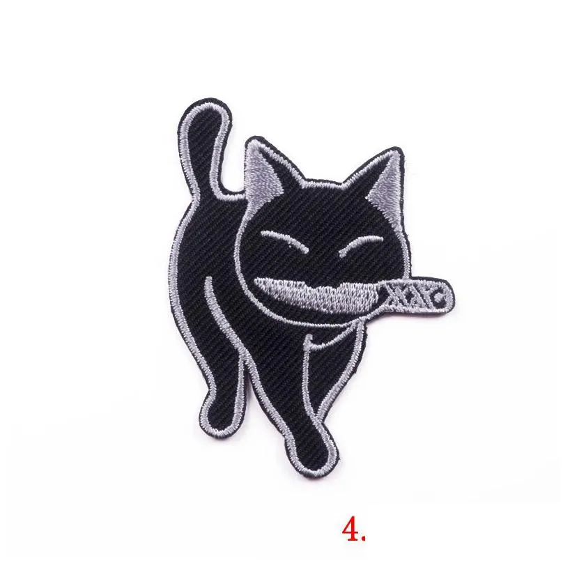 notions iron ones black cat bite knife embroidered cute animals appliques stickers for clothes backpacks diy accessory