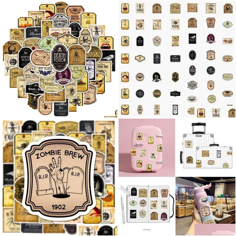 50pcs horror retro apothecary stickers potion label sticker pharmacist graffiti stickers for diy luggage laptop skateboard motorcycle bicycle decals