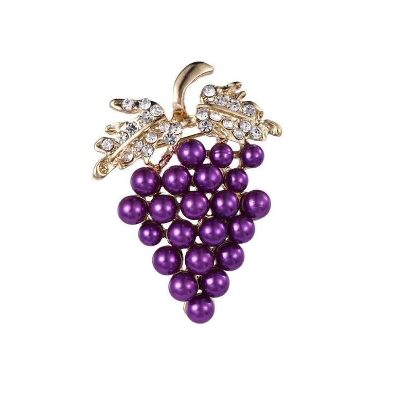 korean version fashion red crystal grape pearl brooch for women alloy diamond brooches pin clothing jewelry accessories in bulk