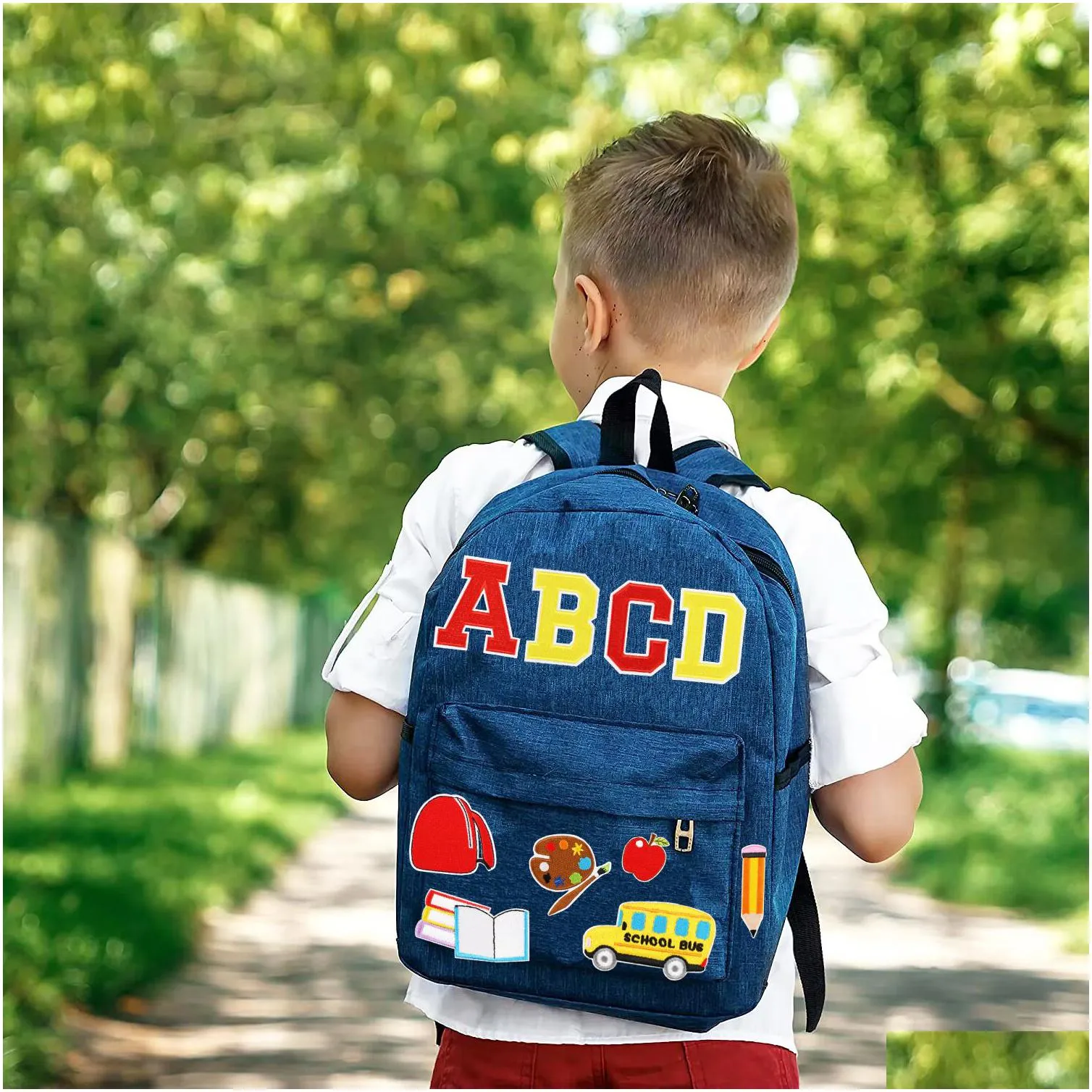 notions back to school iron ones  red letters embroidered a-z alphabet badge decorate repair appliques for clothes shirts